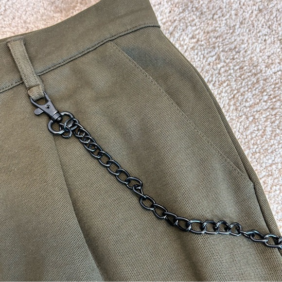 Zara khaki green high waisted slim tapered ankle length pleated pants Sz L - Picture 4 of 13